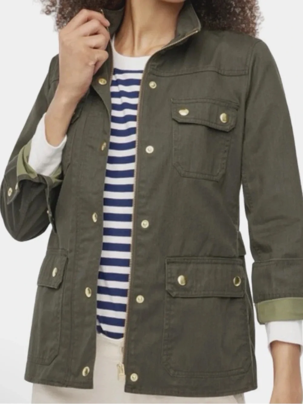 J Crew Olive Utility Field Jacket Womens Chore Coat Sz Large Classic Military